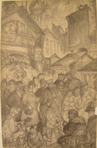 Flea market. 1931. P., pencil. 36х23.