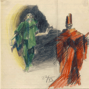 Theatre. 27.06.1928. P., pencil, color pencil. 17х17.
