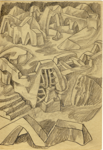 Labyrinth. 1950's. P., graphite pencil. On the back there is the "Rocky staircase". 21x14.5.