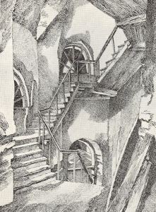 Stairs. Sketch for the movie "Personal Affair." 1931. P., ink, pen.