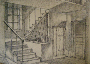 Stairs. Sketch for the film "Gentlemen Officers" ("Duel"), unrealized. 1937. P., ink, pen. 19,6x28.