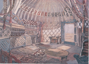 Yurt. Sketch for the movie "The Daughter of Steppes". 1954. P., graphite pencil, gouache.