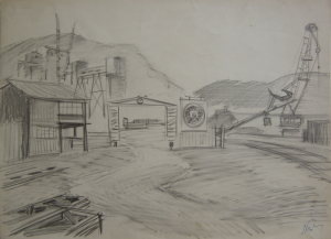 Sketch for the movie "On the Wild Bank of Irtysh." 1958. P., graphite pencil. 29,2х48.
