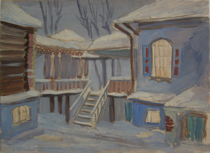 Sketch for the movie "On the Wild Bank of Irtysh." 1958. P., oil. 29,6x41.