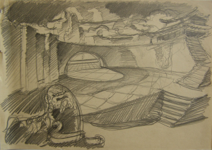 Lion Сatacomb. Sketch for the movie "Jump into the Unknown." 1973. P., graphite pencil. 21x30.