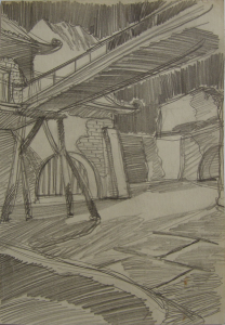 Sketch for the movie "Jump into the Unknown." 1973. P., graphite pencil. 28,7x20,4.