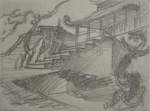 Dancing Dragon. Sketch for the movie "Jump into the Unknown." 1973. P., graphite pencil. 15x21.