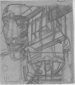 Head & constructions. Studies. 1931. P., pencil. 10х9.
