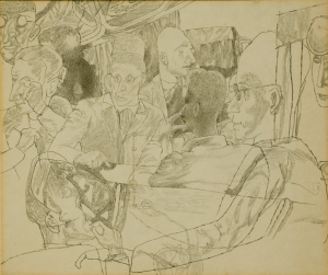 Meeting in Lenfilm's Screening Room. 1935. P., pencil. 38,5х28,5. State Tretiakov Gallery.