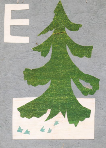 Alphabet. The letter "E". The end of 1960s-early 1970s. Color paper, color cardboard, glue.