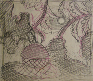 Yurt. Sketch of the scenery. P., pencil., crayon. 25x29.