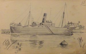 Корабль в гавани. 1905. Лист из походного альбома Я.Я. Зальцмана. Графитный карандаш.