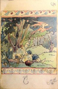 Сцена из "Конька-горбунка". 1905. Лист из походного альбома Я.Я. Зальцмана. Цветной и графитный карандаш.