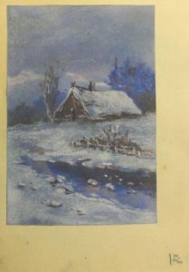 Изба в снегу. 1909. Лист из походного альбома Я.Я. Зальцмана. Пастель.
