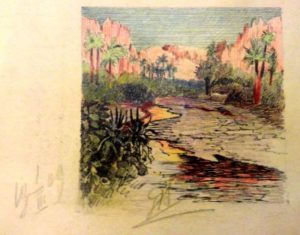 Тропический пейзаж. 1909. Лист из походного альбома Я.Я. Зальцмана. Цветной карандаш.
