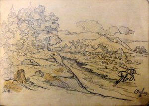 Пейзаж. 1909. Лист из походного альбома Я.Я. Зальцмана. Графитный карандаш.