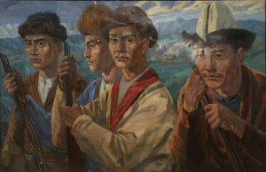 Amangeldy's Warriors. 1956. Oil, canvas. A. Kasteyev State Museum of Arts, Kazakhstan.